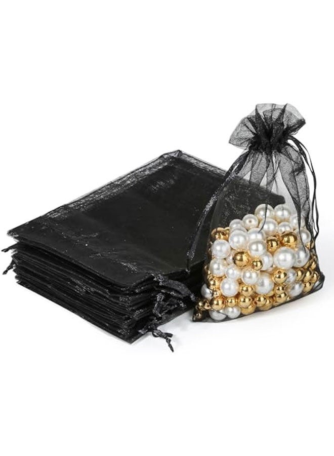 50pcs Organza Bags, Black 4x4.72 inches(10x12cm) Satin Drawstring Organza Pouch Wedding Party Favor Gift Bag Jewelry Watch Bags - Image 1