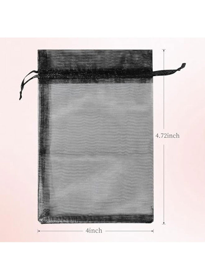 50pcs Organza Bags, Black 4x4.72 inches(10x12cm) Satin Drawstring Organza Pouch Wedding Party Favor Gift Bag Jewelry Watch Bags - Image 2