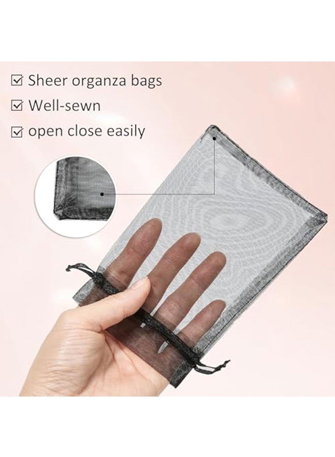 50pcs Organza Bags, Black 4x4.72 inches(10x12cm) Satin Drawstring Organza Pouch Wedding Party Favor Gift Bag Jewelry Watch Bags - Image 3
