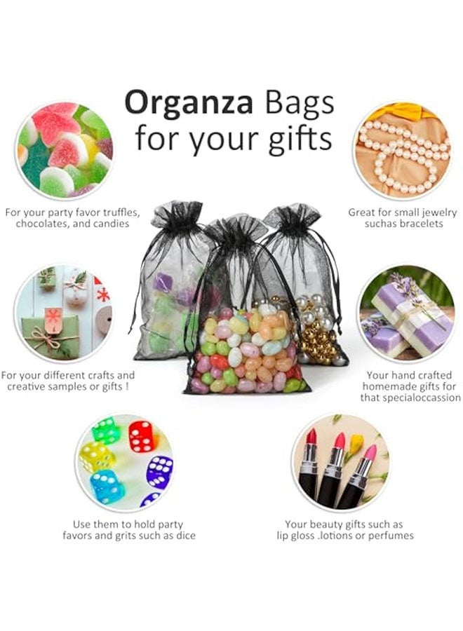 50pcs Organza Bags, Black 4x4.72 inches(10x12cm) Satin Drawstring Organza Pouch Wedding Party Favor Gift Bag Jewelry Watch Bags - Image 5