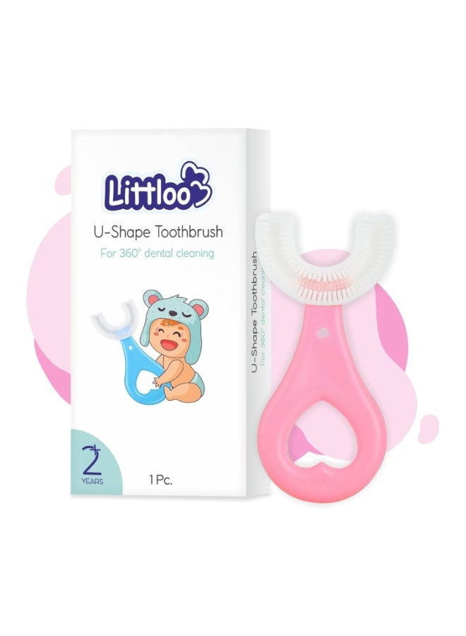 LITTLOO Baby U -Shaped Silicone Manual Tooth Brush With Soft & Elastic Bristles For Complete 360 Degree Dental Cleaning, Specially Designed For Toddlers & Children - (Pink) - Image 3