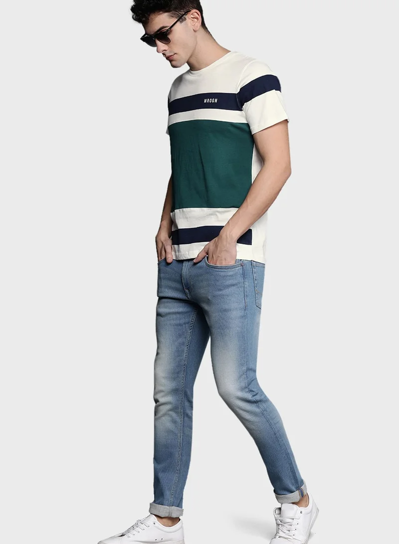 Wrogn Color Block Crew Neck T-Shirt