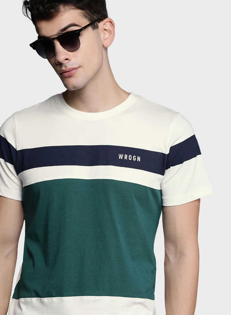 Wrogn Color Block Crew Neck T-Shirt