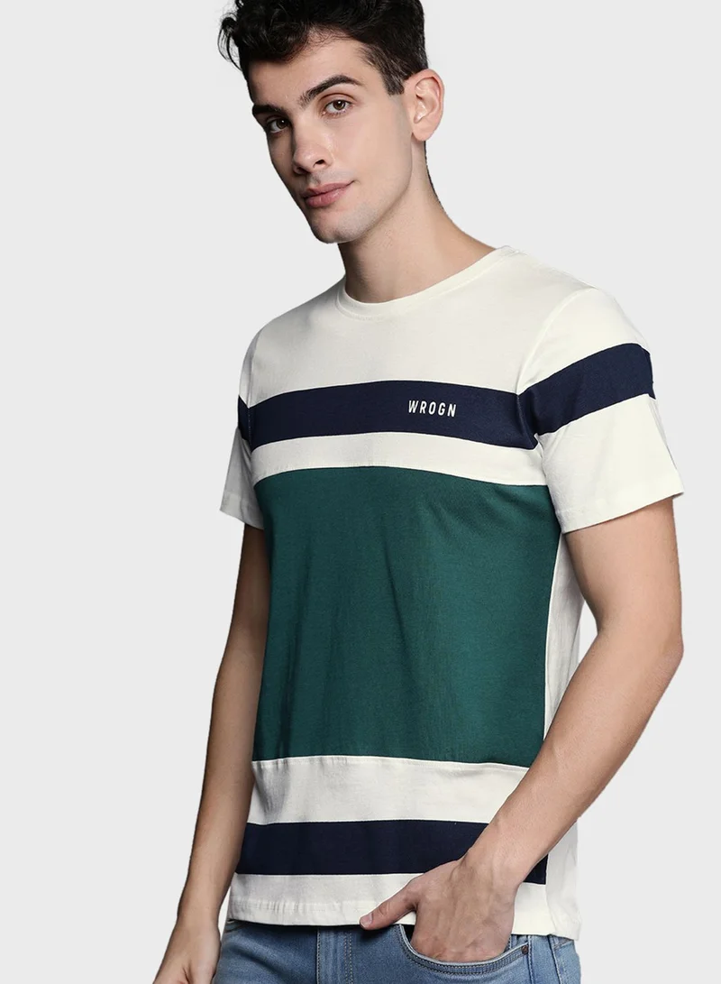 Wrogn Color Block Crew Neck T-Shirt