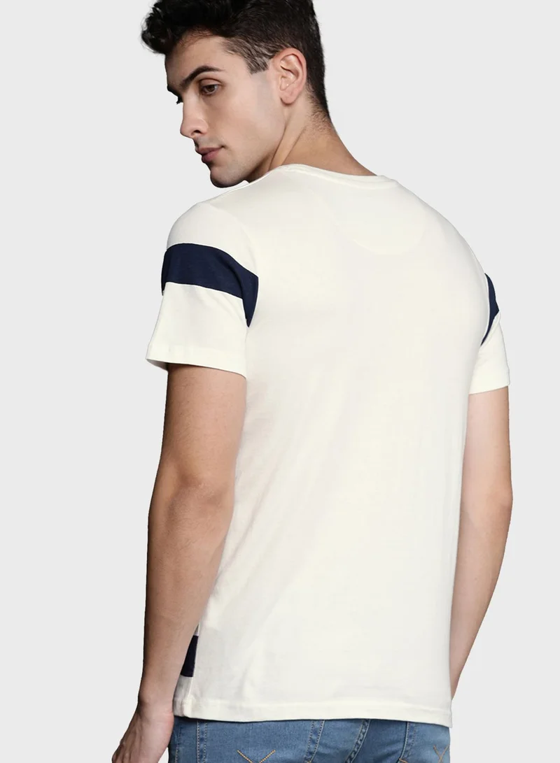 Wrogn Color Block Crew Neck T-Shirt