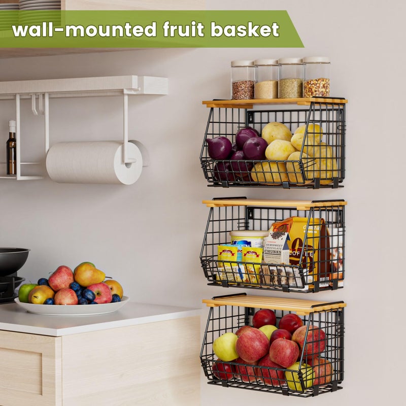 GGIU Wire Fruit Basket for Kitchen Storage: Hanging and Counter Basket for Vegetable Produce - Potato and Onion Storage for Pantry 3 Pack - Image 5