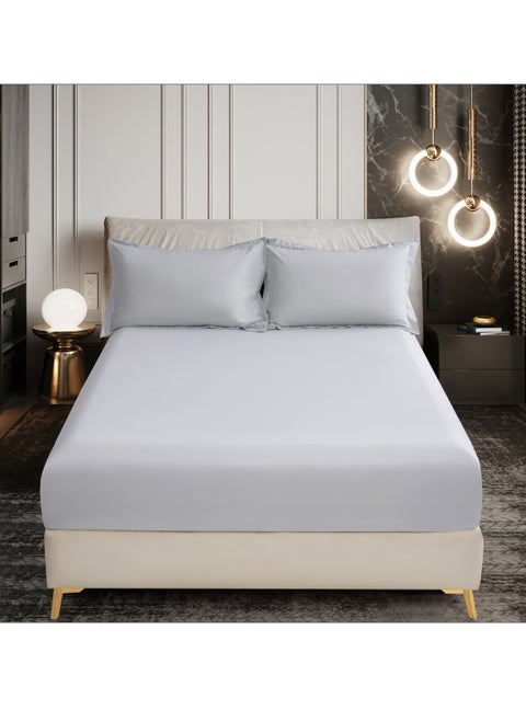 Bedding Fitted Sheet 2-Pcs Single Size Solid Bed Sheet Set Fits(90x190CM) With Pillowcases And 30 CM Extra Deep Brushed Microfiber Bed Sheet,Light Grey
