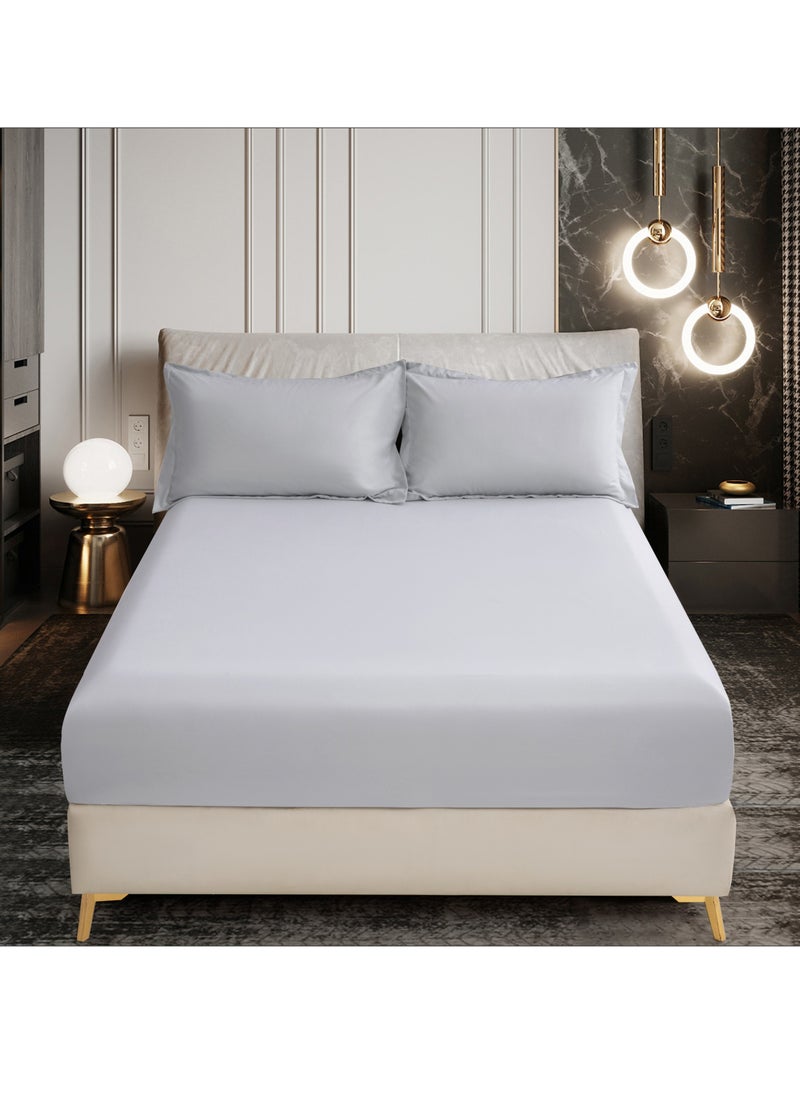 Donetella - Bedding Fitted Sheet 2-Pcs Single Size Solid Bed Sheet Set Fits(90x190CM) With Pillowcases And 30 CM Extra Deep Brushed Microfiber Bed Sheet,Light Grey - Image 1