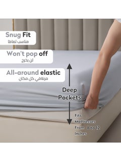 Donetella Bedding Fitted Sheet 2-Pcs Single Size Solid Bed Sheet Set Fits(90x190CM) With Pillowcases And 30 CM Extra Deep Brushed Microfiber Bed Sheet,Light Grey  - Image 2