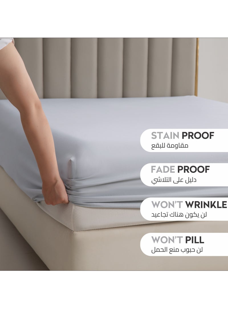 Donetella - Bedding Fitted Sheet 2-Pcs Single Size Solid Bed Sheet Set Fits(90x190CM) With Pillowcases And 30 CM Extra Deep Brushed Microfiber Bed Sheet,Light Grey - Image 1