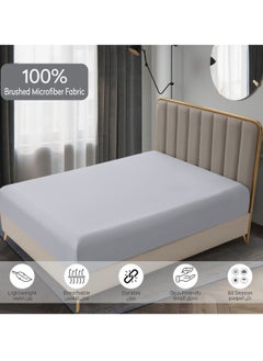 Donetella Bedding Fitted Sheet 2-Pcs Single Size Solid Bed Sheet Set Fits(90x190CM) With Pillowcases And 30 CM Extra Deep Brushed Microfiber Bed Sheet,Light Grey  - Image 5