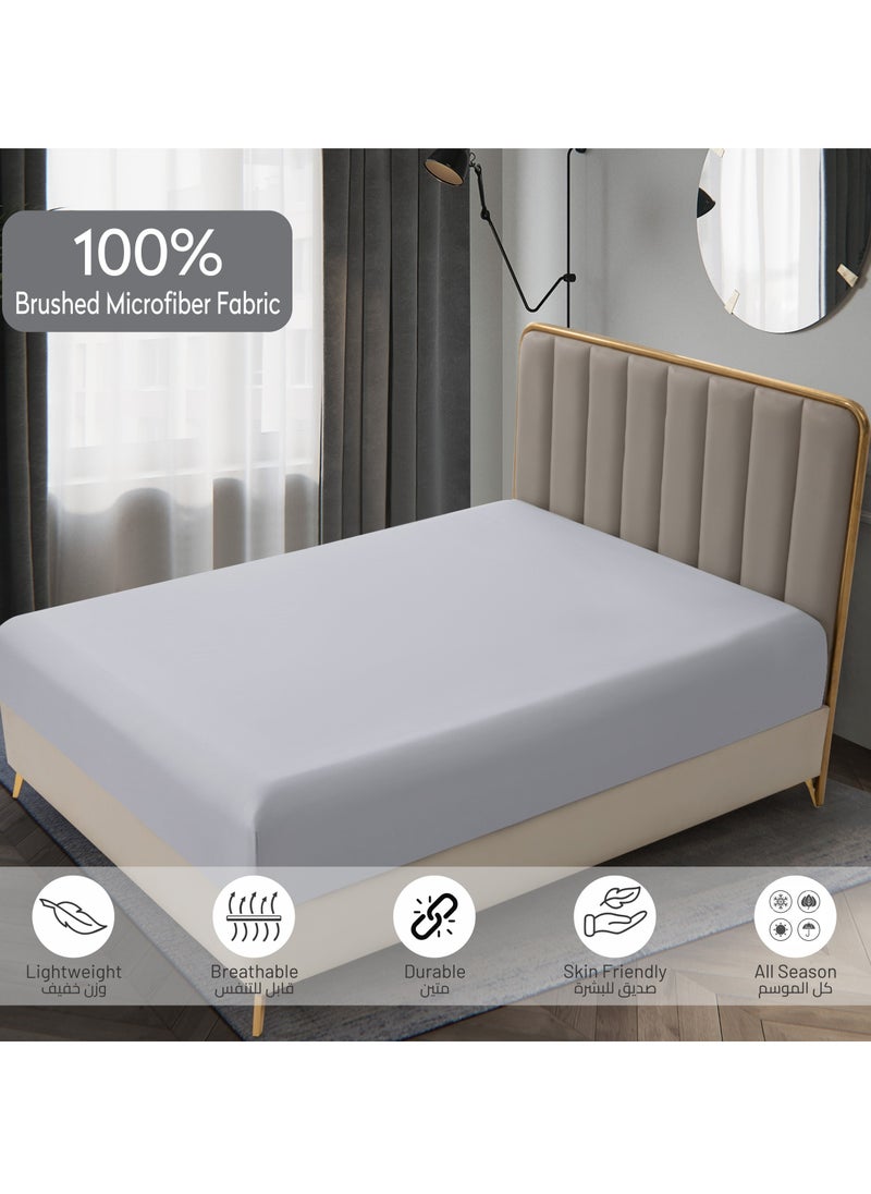 Donetella - Bedding Fitted Sheet 2-Pcs Single Size Solid Bed Sheet Set Fits(90x190CM) With Pillowcases And 30 CM Extra Deep Brushed Microfiber Bed Sheet,Light Grey - Image 1