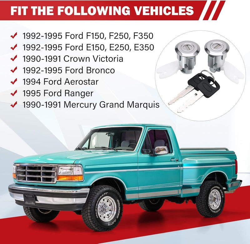 Yikesai Door Lock Cylinder & Ignition Switch w/Keys Compatible with 1990-1995 Ford F150 F250 F350 E150 E250 E350 Bronco Ranger Mercury Grand Marquis - Image 2