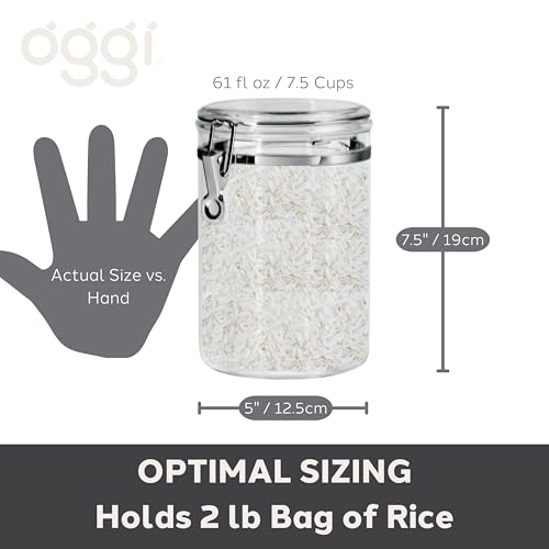 Oggi Medium-Sized Clear Canister with Clamp Lid, 61 oz - Large Airtight Food Storage Container, for Kitchen & Pantry Storage of Bulk, Dry Foods, Pasta, Flour, Sugar, Coffee, Rice, Tea, Spices & Herbs - Image 5