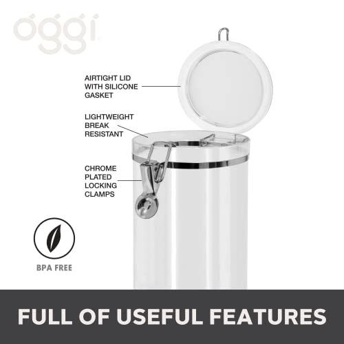 Oggi Medium-Sized Clear Canister with Clamp Lid, 61 oz - Large Airtight Food Storage Container, for Kitchen & Pantry Storage of Bulk, Dry Foods, Pasta, Flour, Sugar, Coffee, Rice, Tea, Spices & Herbs - Image 2