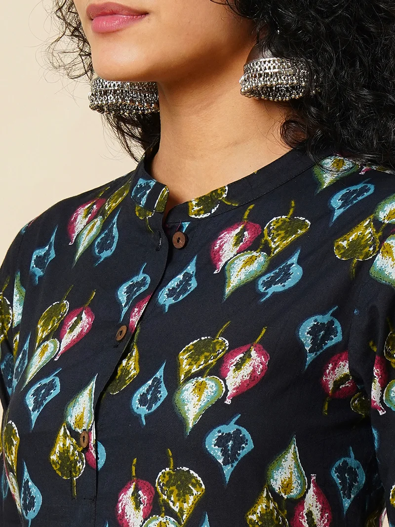 globus Women All Over Printed Collar Button A-Line Midi Ethnic Dress