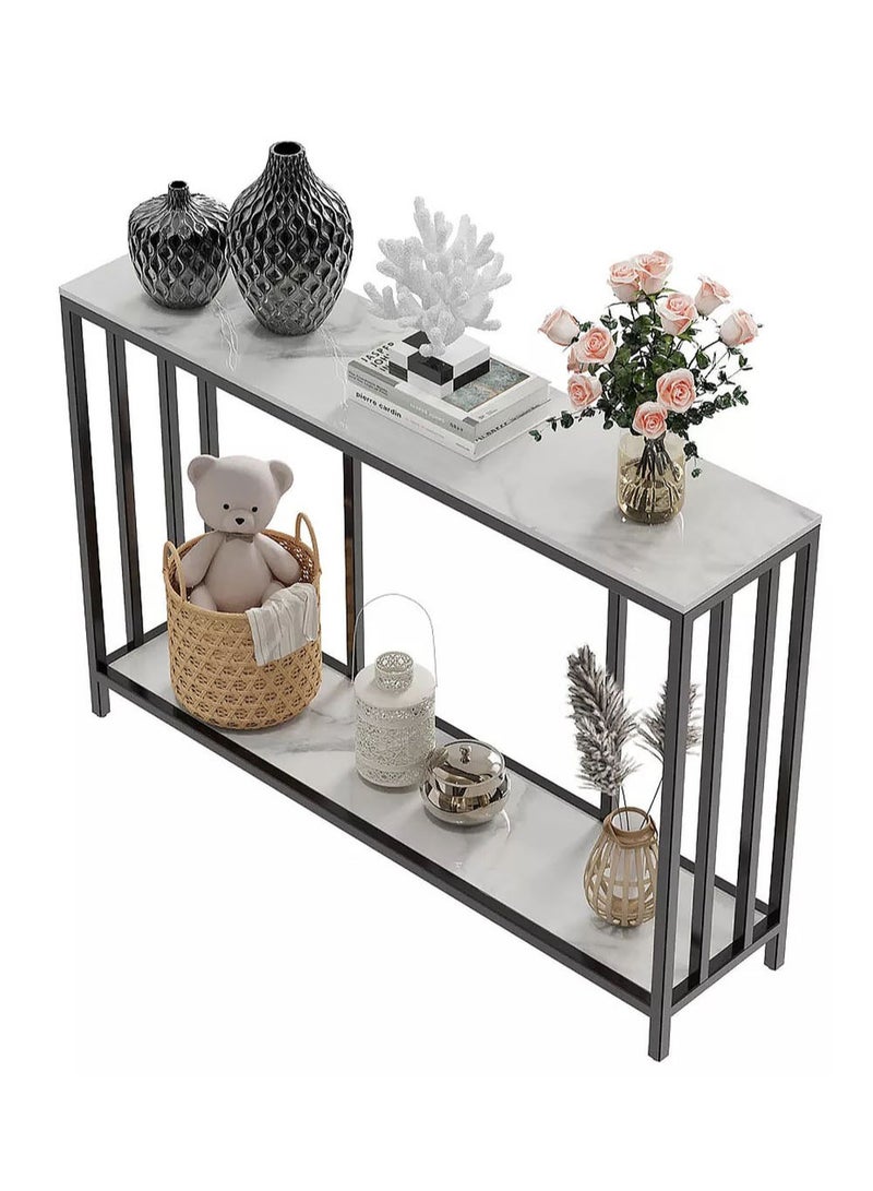 AGD White Console Table for Entryway, High Density Wood Top with Bottom Shelf, Sturdy Metal Frame, for Living Room, Foyer, Side Sofa, 120x30x78cm - Image 1