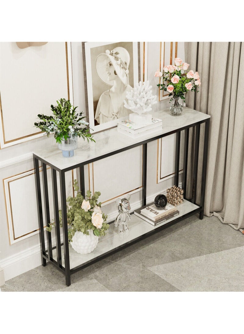 AGD White Console Table for Entryway, High Density Wood Top with Bottom Shelf, Sturdy Metal Frame, for Living Room, Foyer, Side Sofa, 120x30x78cm - Image 2