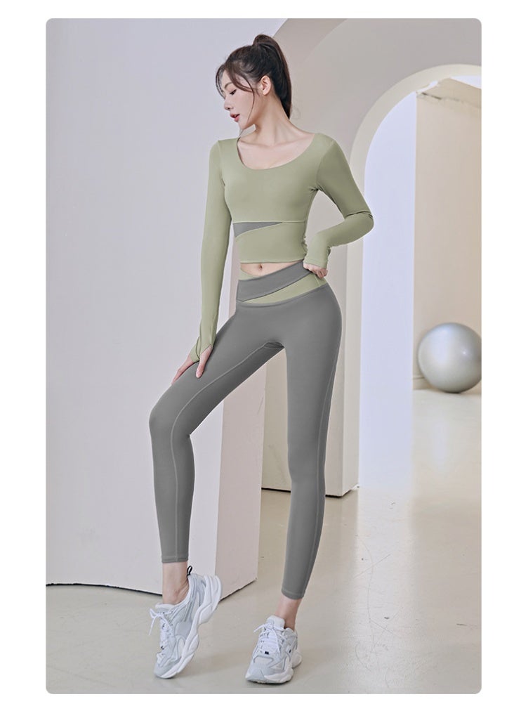 Color Matching Long-sleeved Yoga Suit  Nude Feeling Tight And Thin Sports Running Fitness Suit Women - Image 2