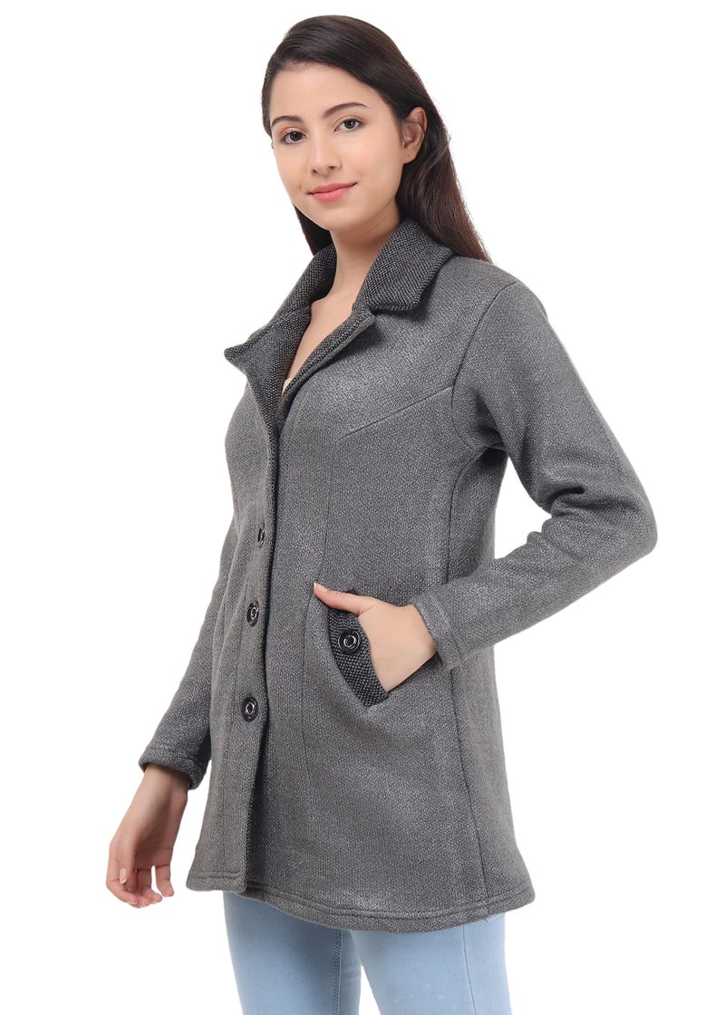 Matelco Womens Woollen Collared Coat Cardigan (IN, Alpha, L, Charcoal Grey) - Image 2