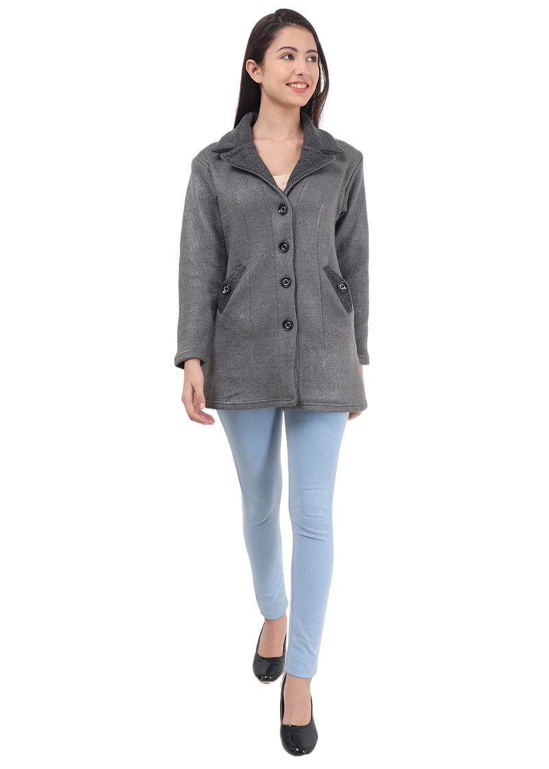 Matelco Womens Woollen Collared Coat Cardigan (IN, Alpha, L, Charcoal Grey) - Image 3