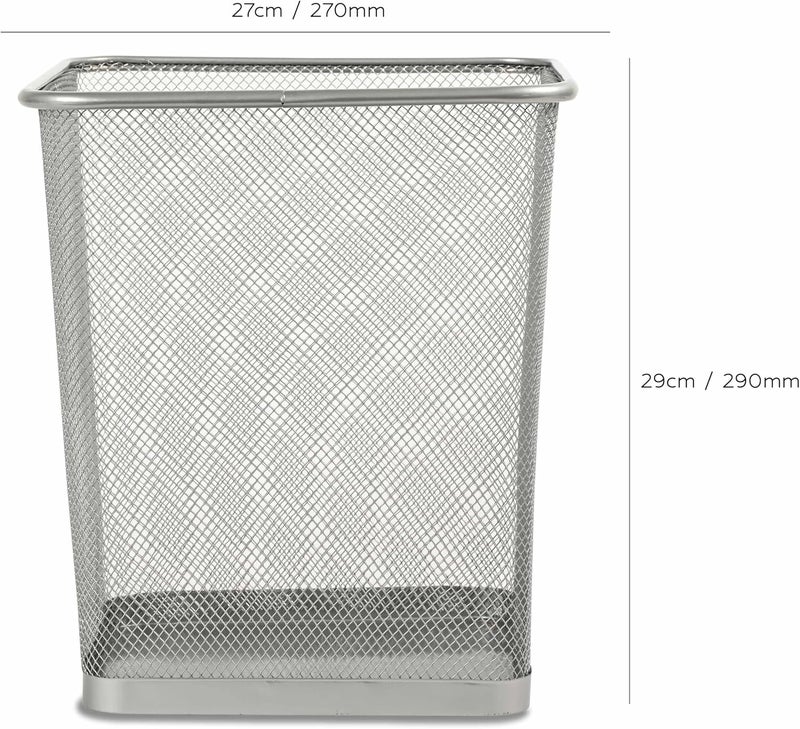 FIS Metal Waste Basket - Square Wire Mesh Trash Bin, Silver, 240x240x260mm - Image 4