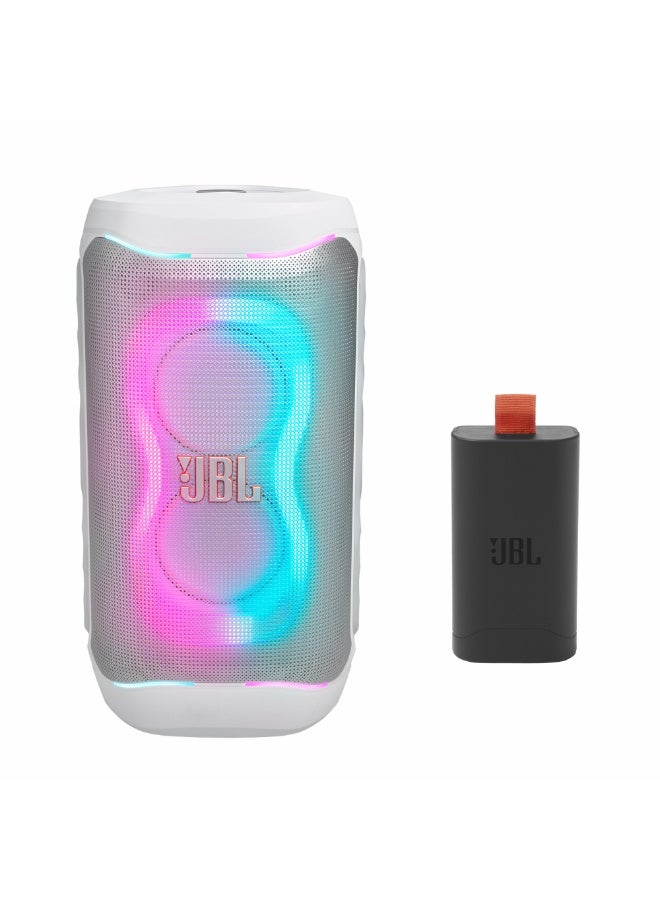 JBL PartyBox 130 Portable Party Speaker with JBL Battery 200 | 200W Powerful Sound, AI Sound Boost, Dynamic Lightshow, Up to 15 Hours Playtime, IPX4 Splashproof – White JBLPB130WHTUK+JBLBATTERY200 white