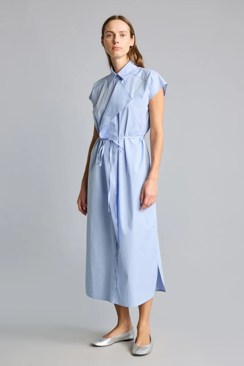Defacto  Shirt Collar Poplin Belted Maxi Dress for Women | Best Price UAE