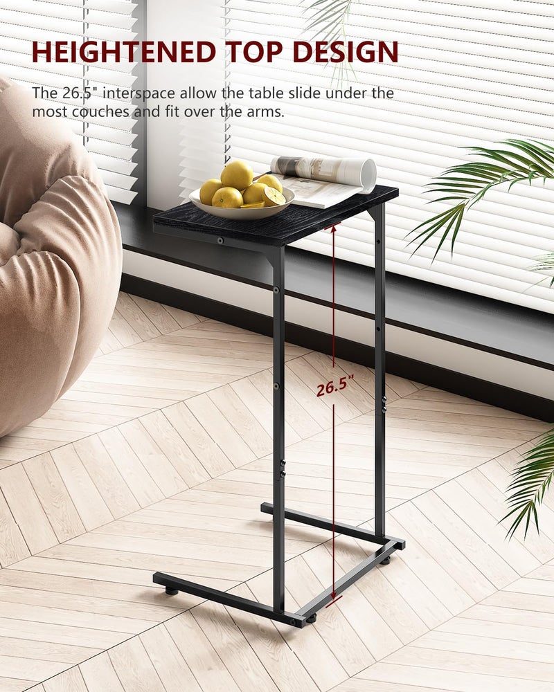 Vantic C Shaped End Table, Small Side Table for Couch and Recliner, Slide Under Sofa Tray Desk with Storage Bag for Living Room and Bedroom, Black - Image 5
