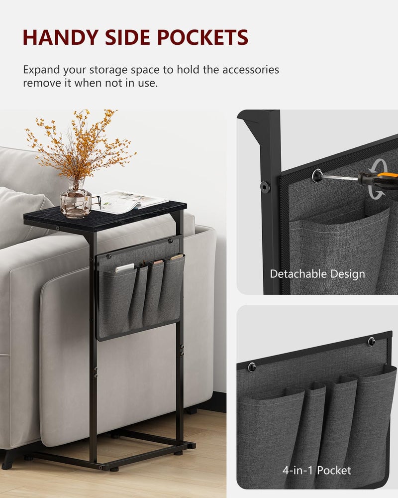 Vantic C Shaped End Table, Small Side Table for Couch and Recliner, Slide Under Sofa Tray Desk with Storage Bag for Living Room and Bedroom, Black - Image 4