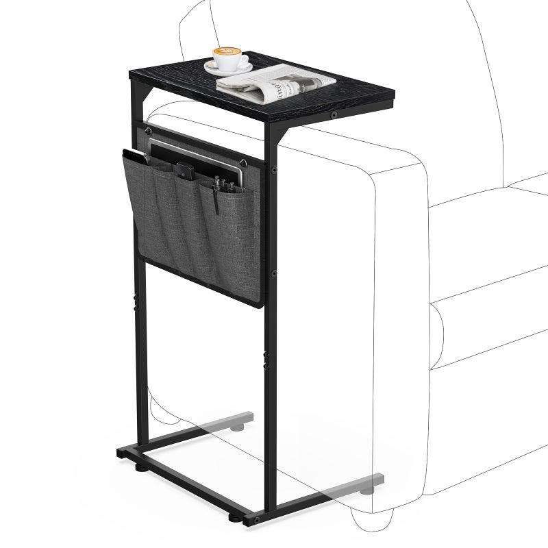 Vantic C Shaped End Table, Small Side Table for Couch and Recliner, Slide Under Sofa Tray Desk with Storage Bag for Living Room and Bedroom, Black - Image 1