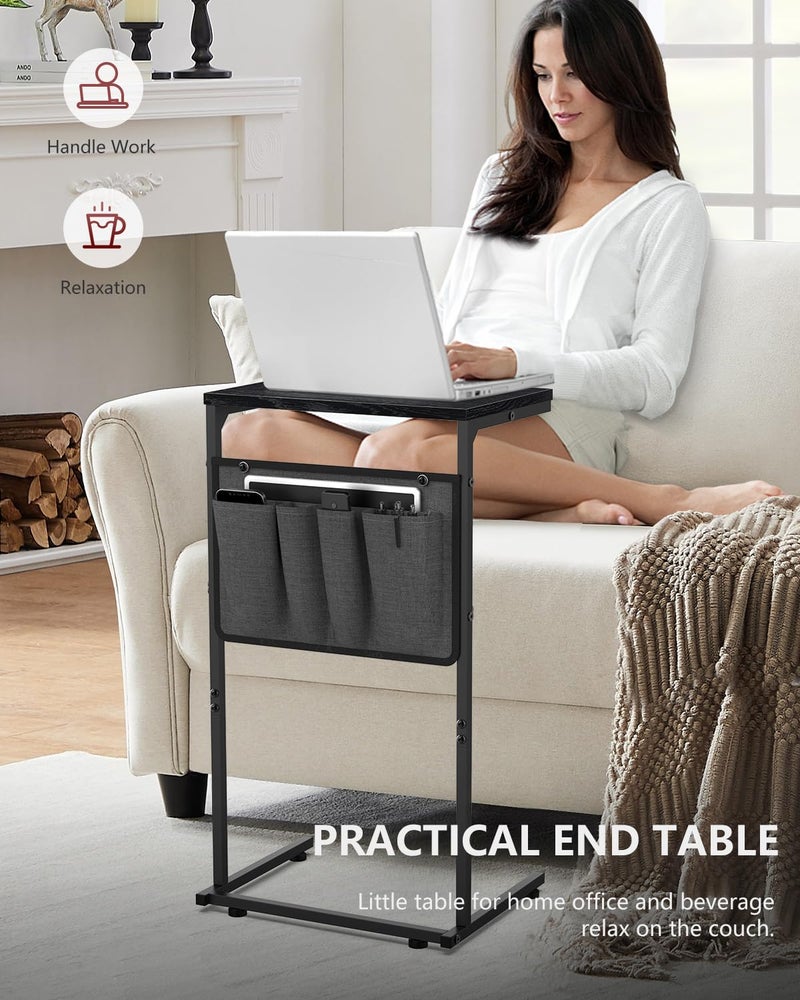 Vantic C Shaped End Table, Small Side Table for Couch and Recliner, Slide Under Sofa Tray Desk with Storage Bag for Living Room and Bedroom, Black - Image 2