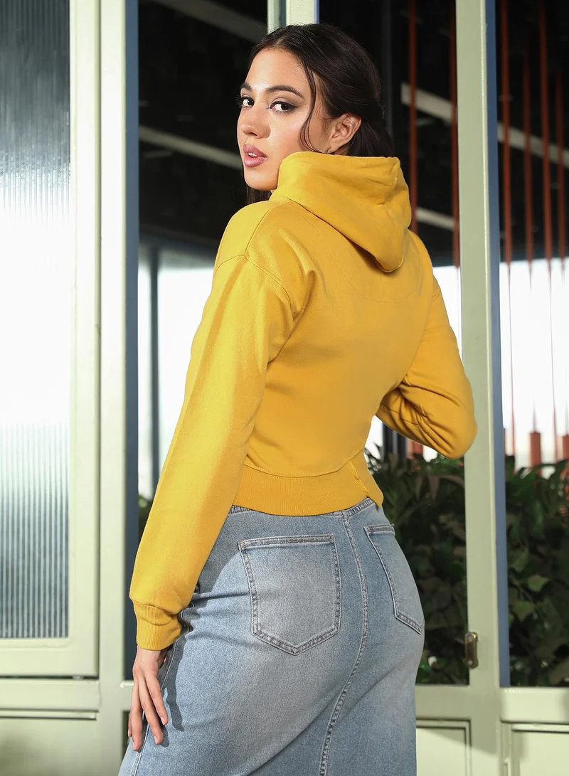 PINACOLADA  Women's Fearless Print Crop Hoodie | Hooded Neck , Long Ribbed-Cuff Sleeves, Pull On Closure | Typographic Print Fleece Knitted Shirt For Casual & Daily Wear | Cadmium Yellow for Women | Best Price UAE