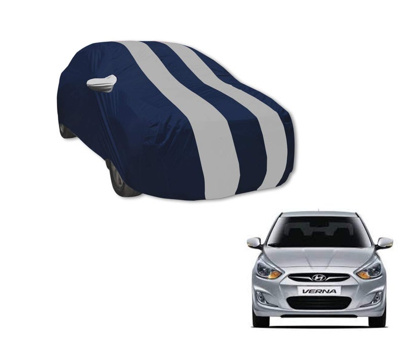 Auto Hub Car Cover Compatible with Hyundai Verna (Model : 2010-2016) with Mirror Pocket, Water Resistant, Triple Stitched, Verna Car Cover- Navy-Silver - Image 1