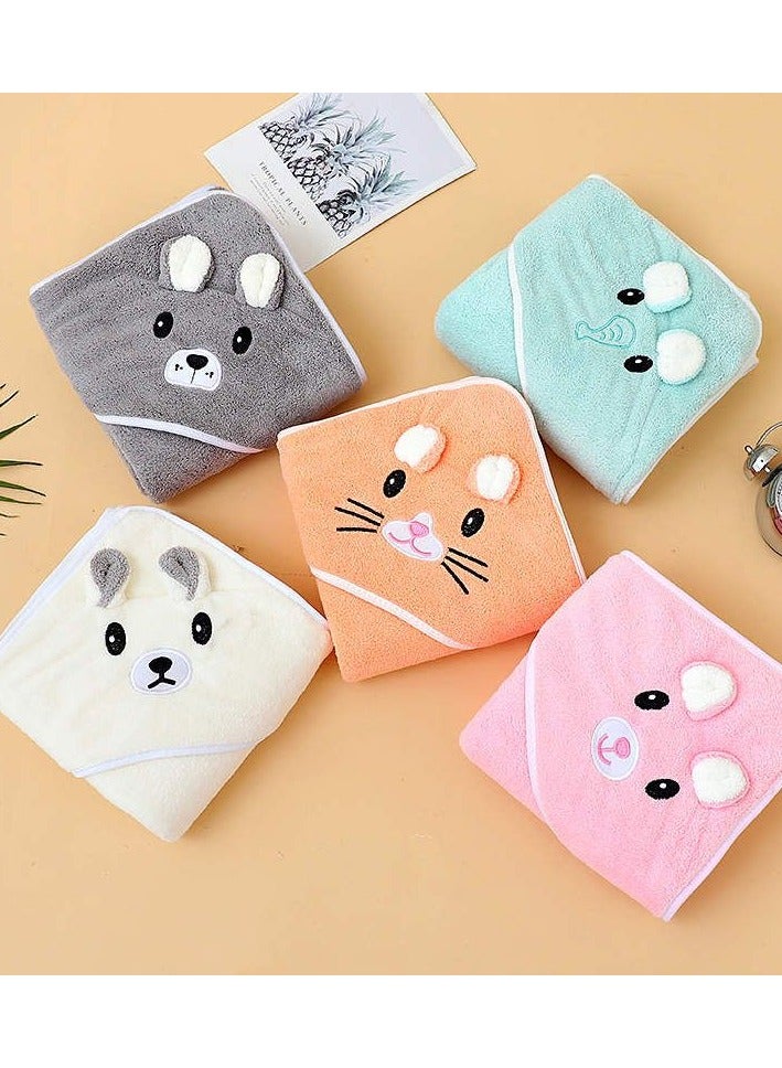 Hooded Baby Towel for Boys and Girls – 80x80cm | 210g | Ultra-Soft Microfiber | Cartoon Embroidery | Newborns, Infant, and Toddler Bath Towel | Grey Color - Image 3