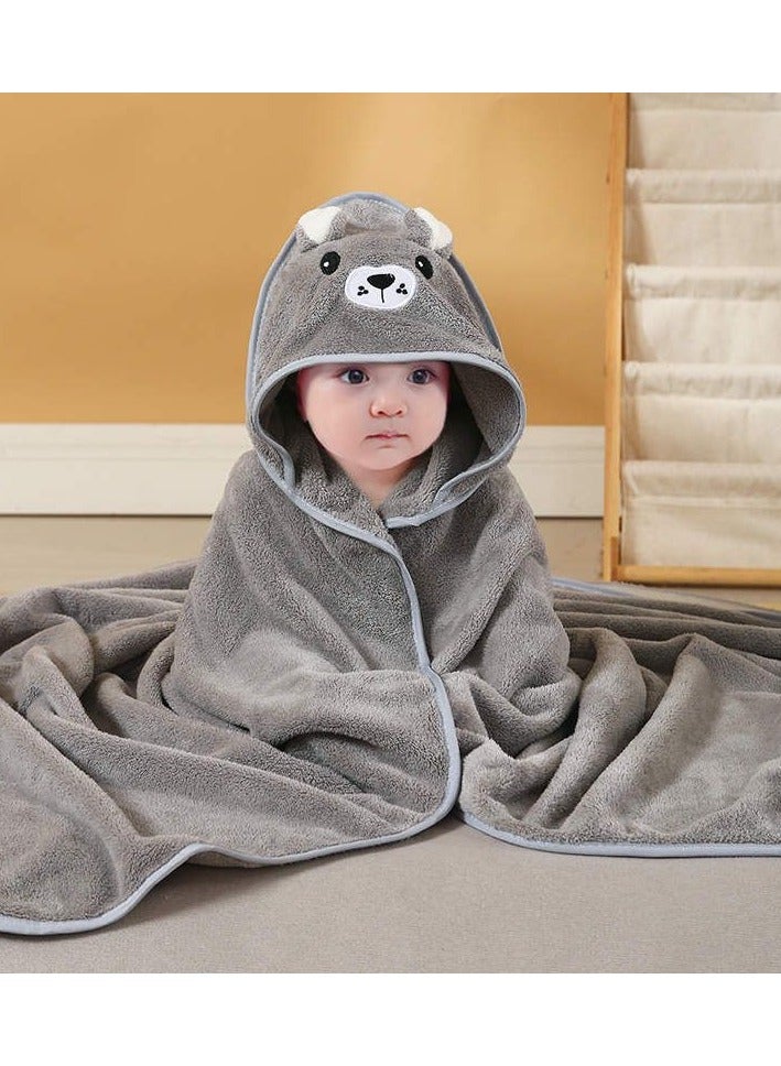 Hooded Baby Towel for Boys and Girls – 80x80cm | 210g | Ultra-Soft Microfiber | Cartoon Embroidery | Newborns, Infant, and Toddler Bath Towel | Grey Color - Image 1