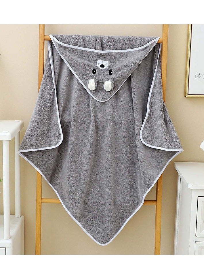 Hooded Baby Towel for Boys and Girls – 80x80cm | 210g | Ultra-Soft Microfiber | Cartoon Embroidery | Newborns, Infant, and Toddler Bath Towel | Grey Color - Image 2