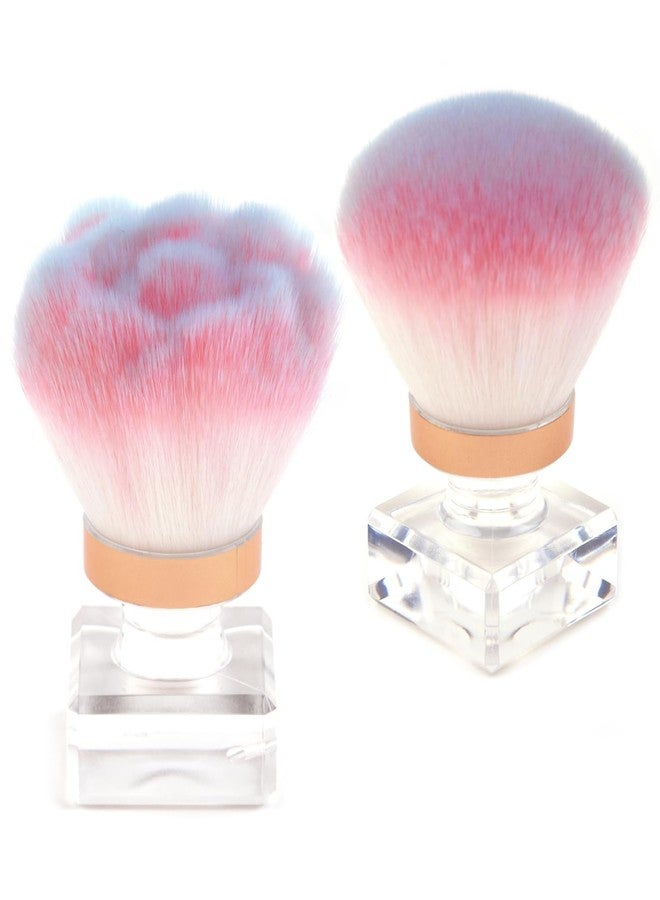Ycyan 2Pcs Nail Dust Brush Set, Crystal Base Nail Art Dust Powder Remover Brushes Soft Kabuki Cleaner Brush for Makeup & French Gel Acrylic Nails - Image 1