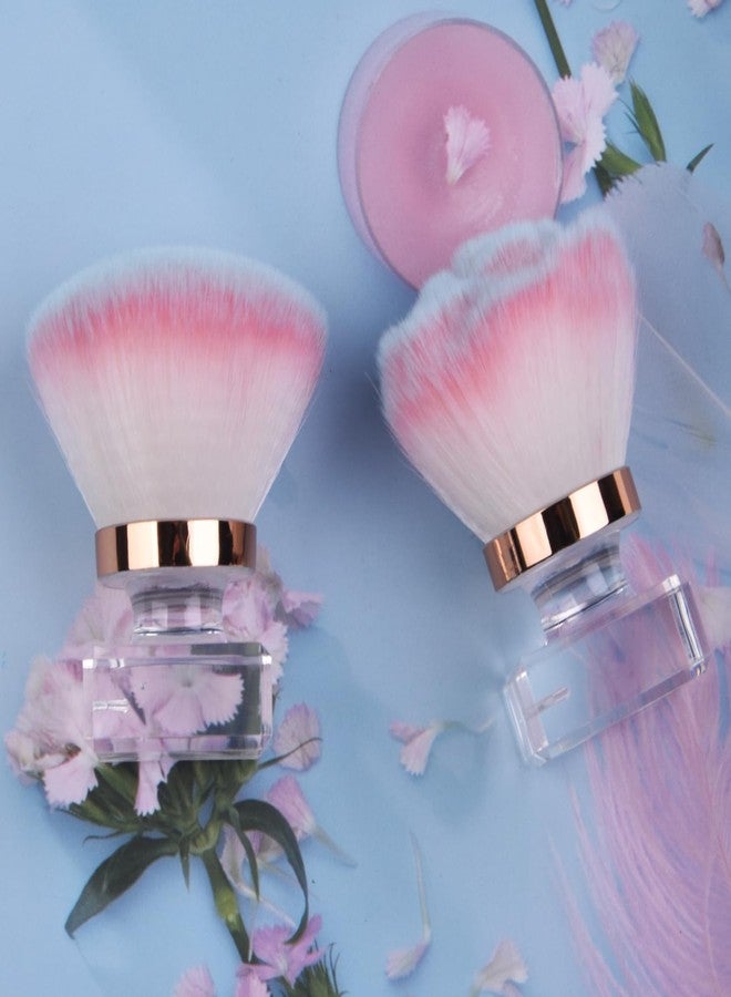 Ycyan 2Pcs Nail Dust Brush Set, Crystal Base Nail Art Dust Powder Remover Brushes Soft Kabuki Cleaner Brush for Makeup & French Gel Acrylic Nails - Image 2