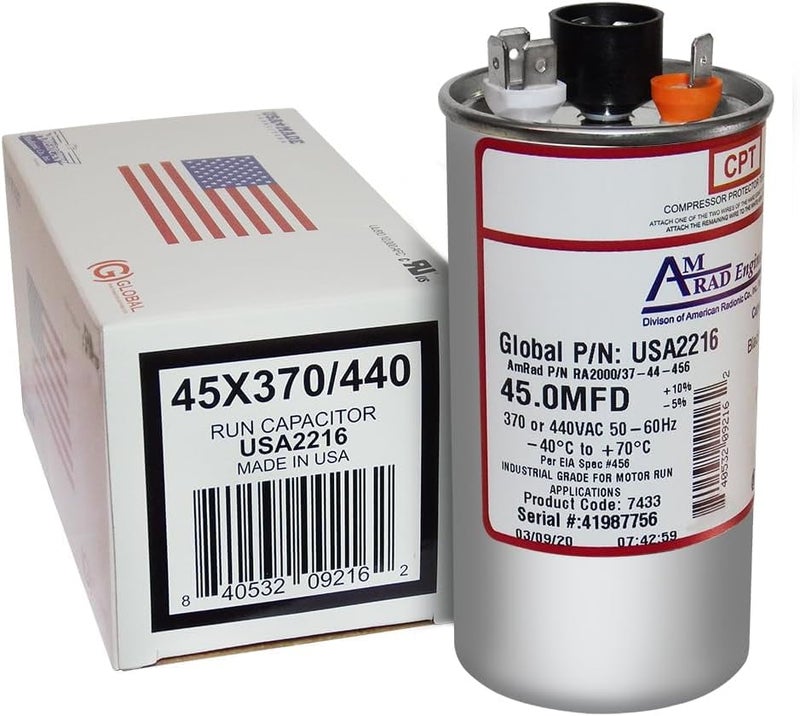 AMRAD Proline PB450E000S440DAGR Replacement - 45 uf/Mfd 370/440 VAC Round Universal Capacitor, Made in The U.S.A. - Image 3