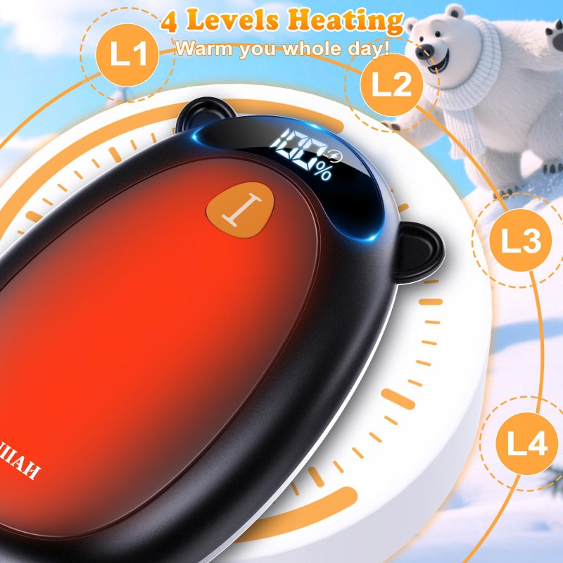 AUIIAH Hand Warmers Rechargeable with LED Display Magnetic 2 Pack, 4 Levels Heat, Portable Electric Hand Warmers Gifts for Christmas, Men, Women, Raynaud, Football, Camping, Hunting, Golf - Image 4
