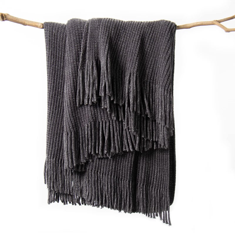 lifein Throw Blanket for Couch Soft Boho Decor Bed ThrowCozy Grey Knitted Chenille Small Farmhouse Lightweight Throw for SpringDark Grey50  60