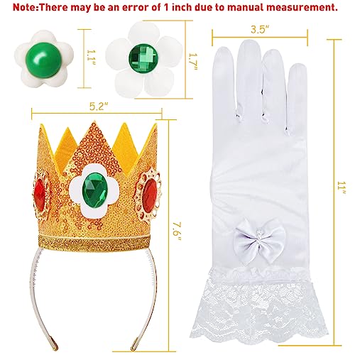 ICECUTE 4 PCS Princess Crown Accessories Kit,Incl. Flower Crown/Brooch/Earring/Glove,Dress Up Accessories for Women Gold - Image 5