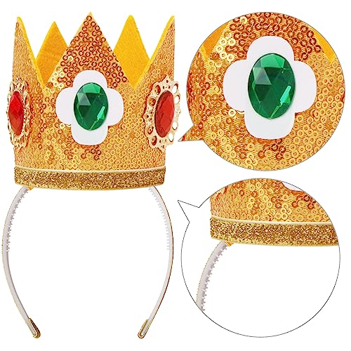 ICECUTE 4 PCS Princess Crown Accessories Kit,Incl. Flower Crown/Brooch/Earring/Glove,Dress Up Accessories for Women Gold - Image 2