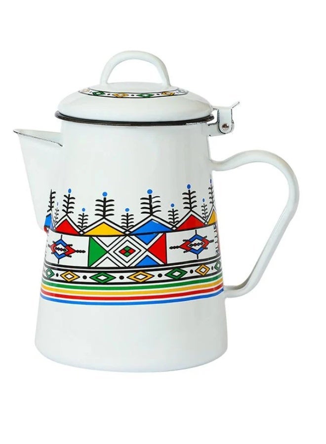 alsaifhome Enamel Jug 1.8 L, Elegant Traditional Pattern, Comfortable Handle, Tight Lid – White Patterned - Image 1