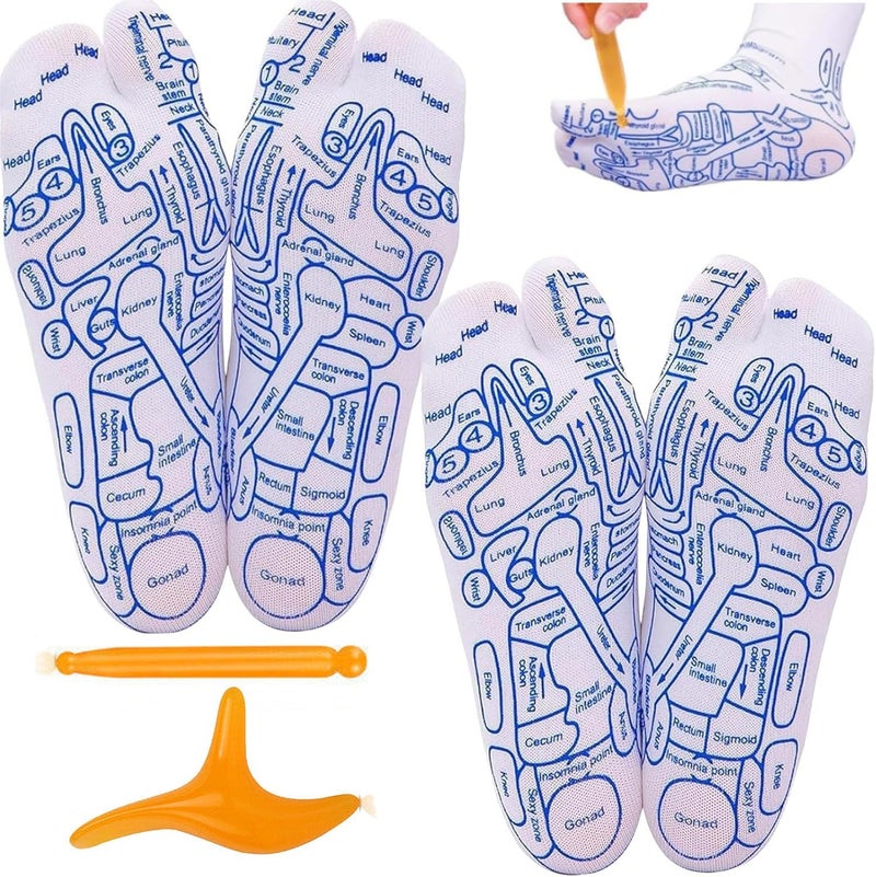softNLux Foot Reflexology Sock Set with Massage Tool Acupressure Reflexology Socks Relief Body Stress Aches Feet Acupuncture Point Massage Pen Trigger Men Size - Image 1