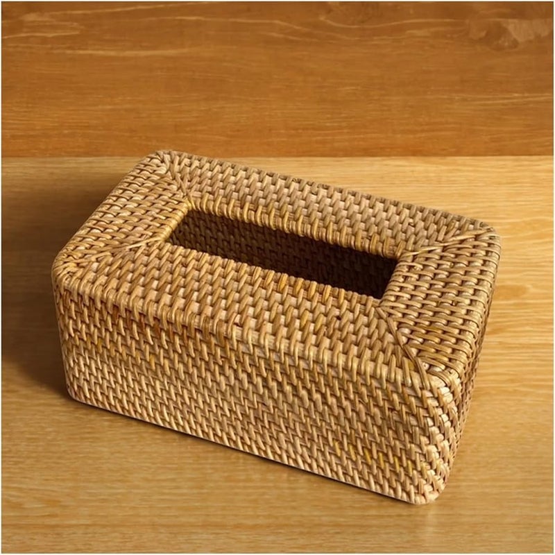 نمط 2 غطاء صندوق المناديل من الروطان مربع منسوج يدويًا حامل صواني تخزين سطح المكتب - Image 4