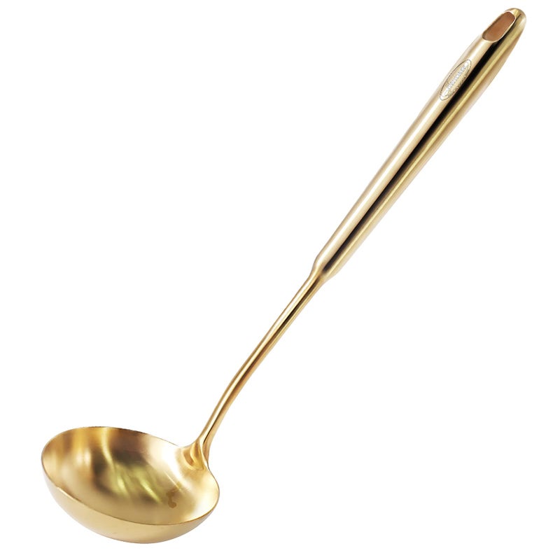 Newness Focus on Stainless Steel Newness Soup Ladle Rustproof Heat Resistance Integral Forming Durable 304 Stainless Steel Soup Spoon with Vacuum Ergonomic Round Handle Cooking Spoon for Kitchen 137 Inches Gold 