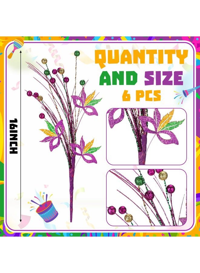 Norme Orme 6 Pcs 16 Inch Mardi Gras Glitter Picks Decoration Mardi Gras Purple Green Gold Artificial Berry Stems Sprays Carnival Tree Branches Decor for Party Tree Topper Vase Table Centerpieces - Image 2