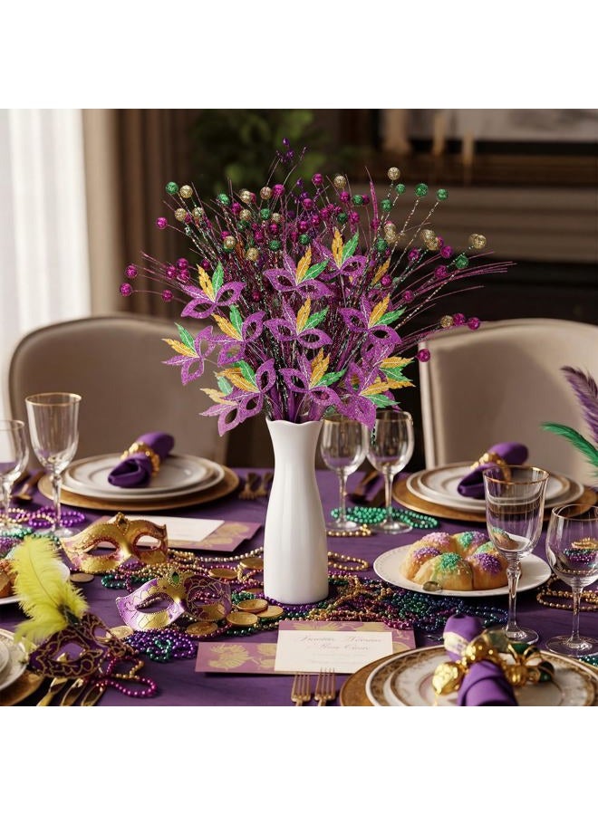 Norme Orme 6 Pcs 16 Inch Mardi Gras Glitter Picks Decoration Mardi Gras Purple Green Gold Artificial Berry Stems Sprays Carnival Tree Branches Decor for Party Tree Topper Vase Table Centerpieces - Image 4
